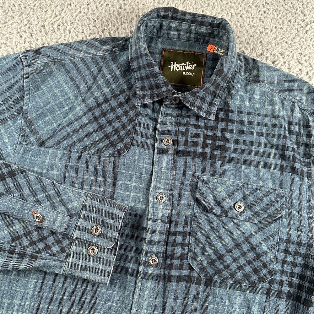 Howler Bros Flannel Shirt Mens Small Blue Plaid Button Down Cotton Blend Outdoor